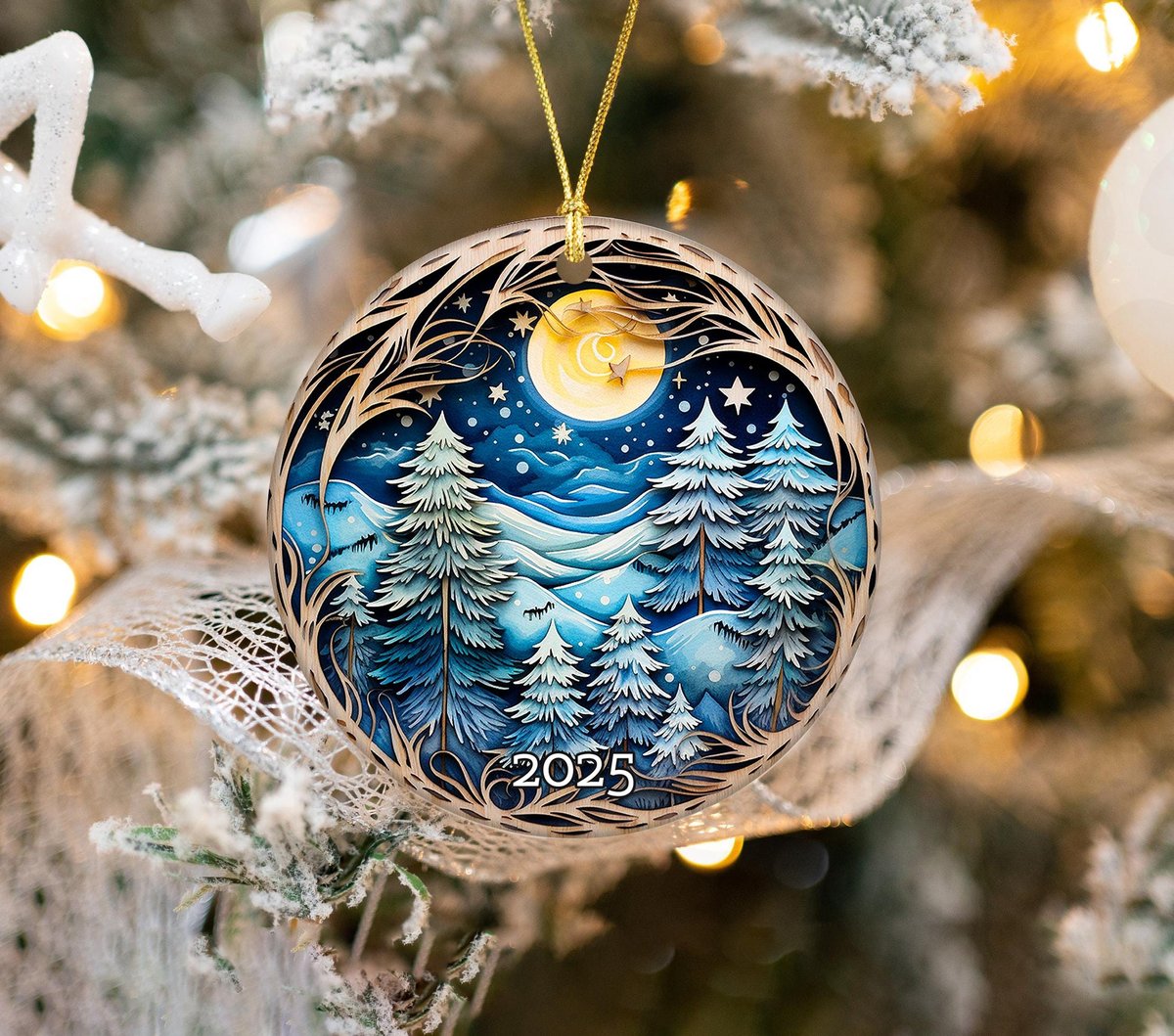 Beautiful Ornament 2025 Christmas Ornament Holiday Gift Idea Heirloom Keepsake Round Ceramic Bauble Present Unique Ornament