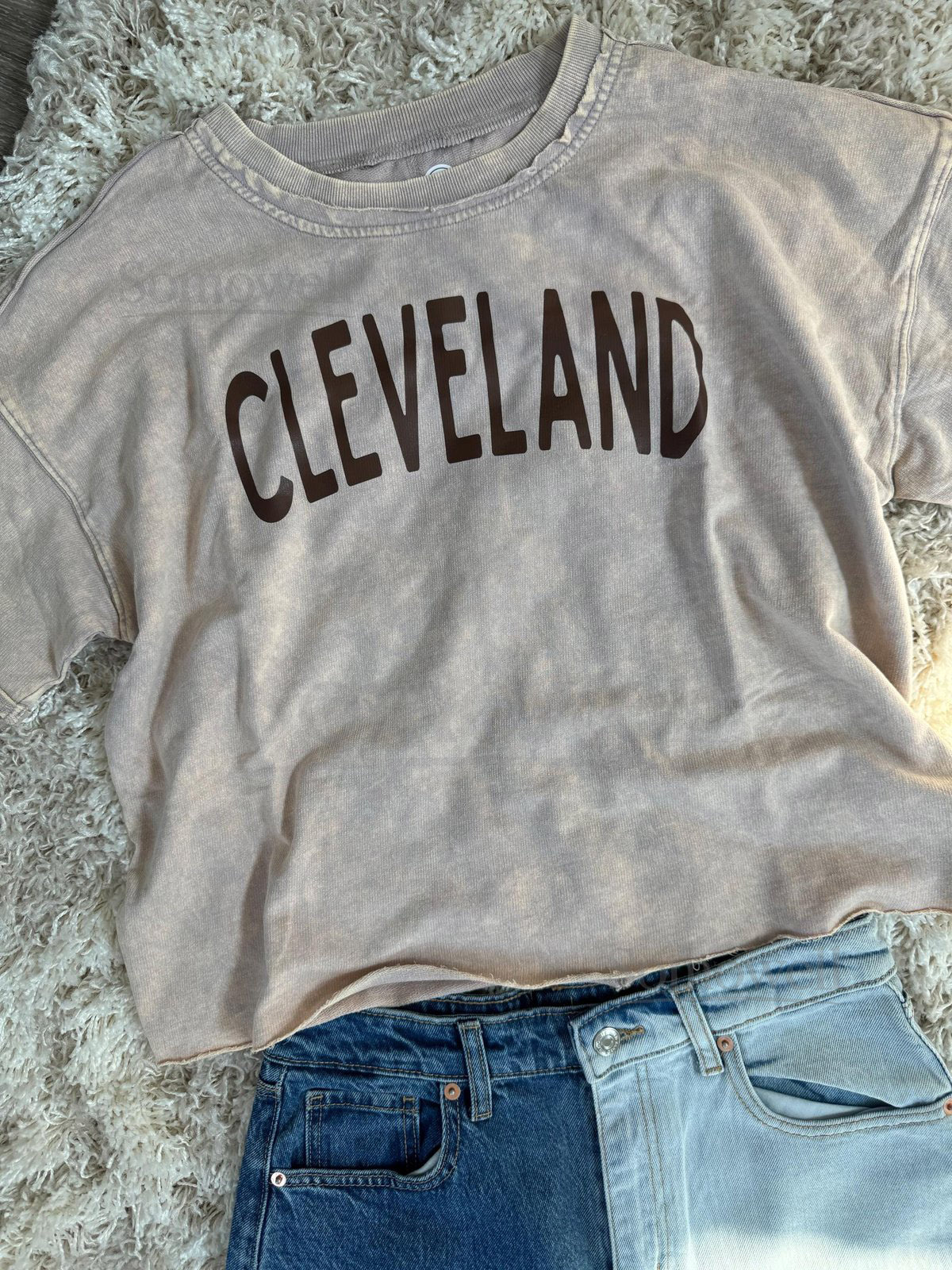Oversized Cleveland crop tee Vintage wash Browns tee Cleveland Browns crop top Browns football sweatshirt Cavs shirt Guardians tee_63