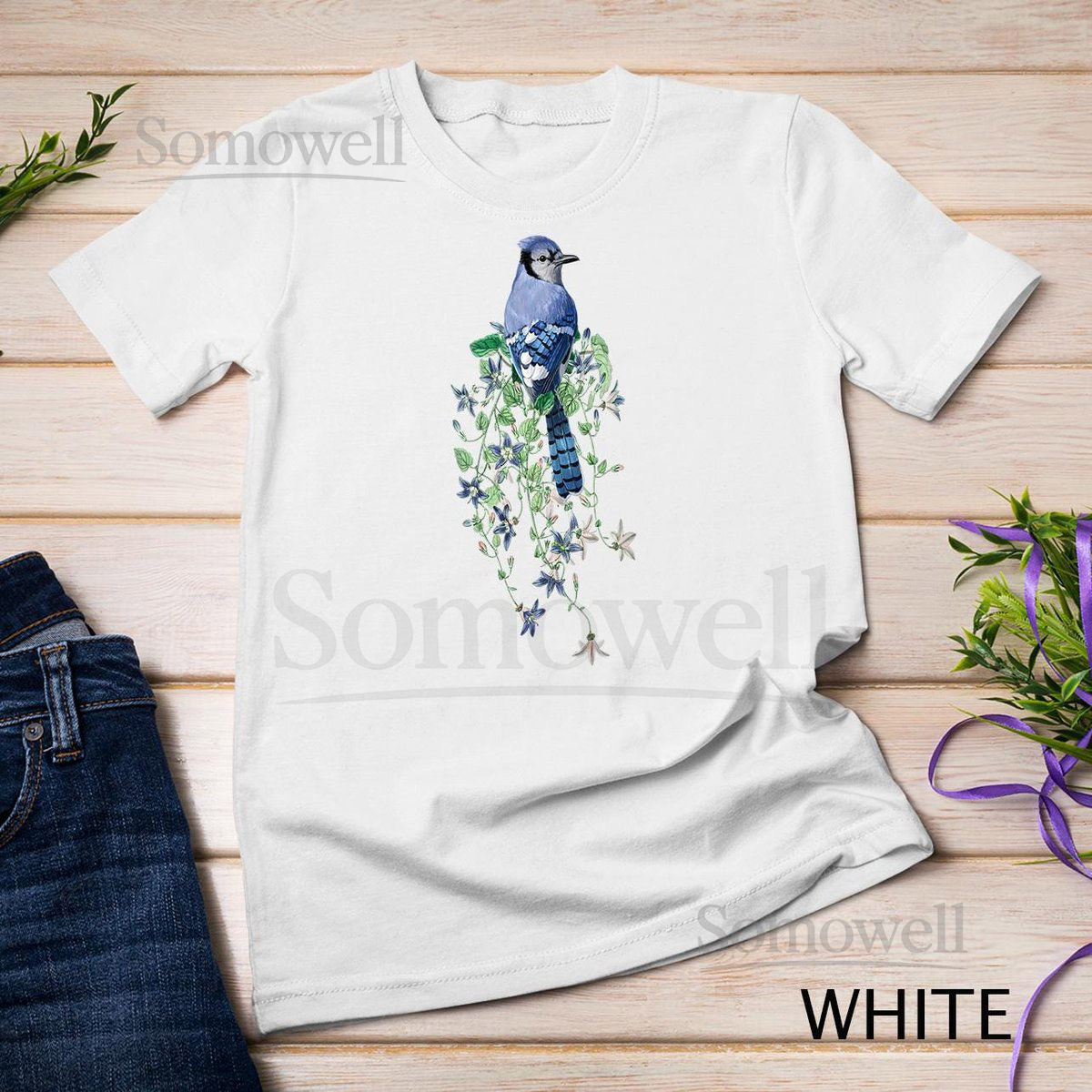 Flowers And Blue Jay Cute Blue Jay Lover T-Shirt Sweatshirt_395