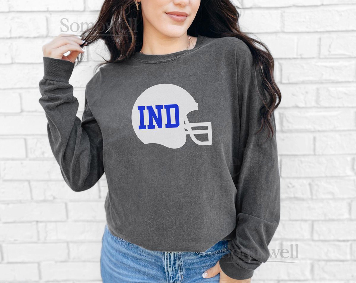 Indianapolis Colts Long Sleeve T-Shirt - IND Football Helmet Comfort Colors Football _475