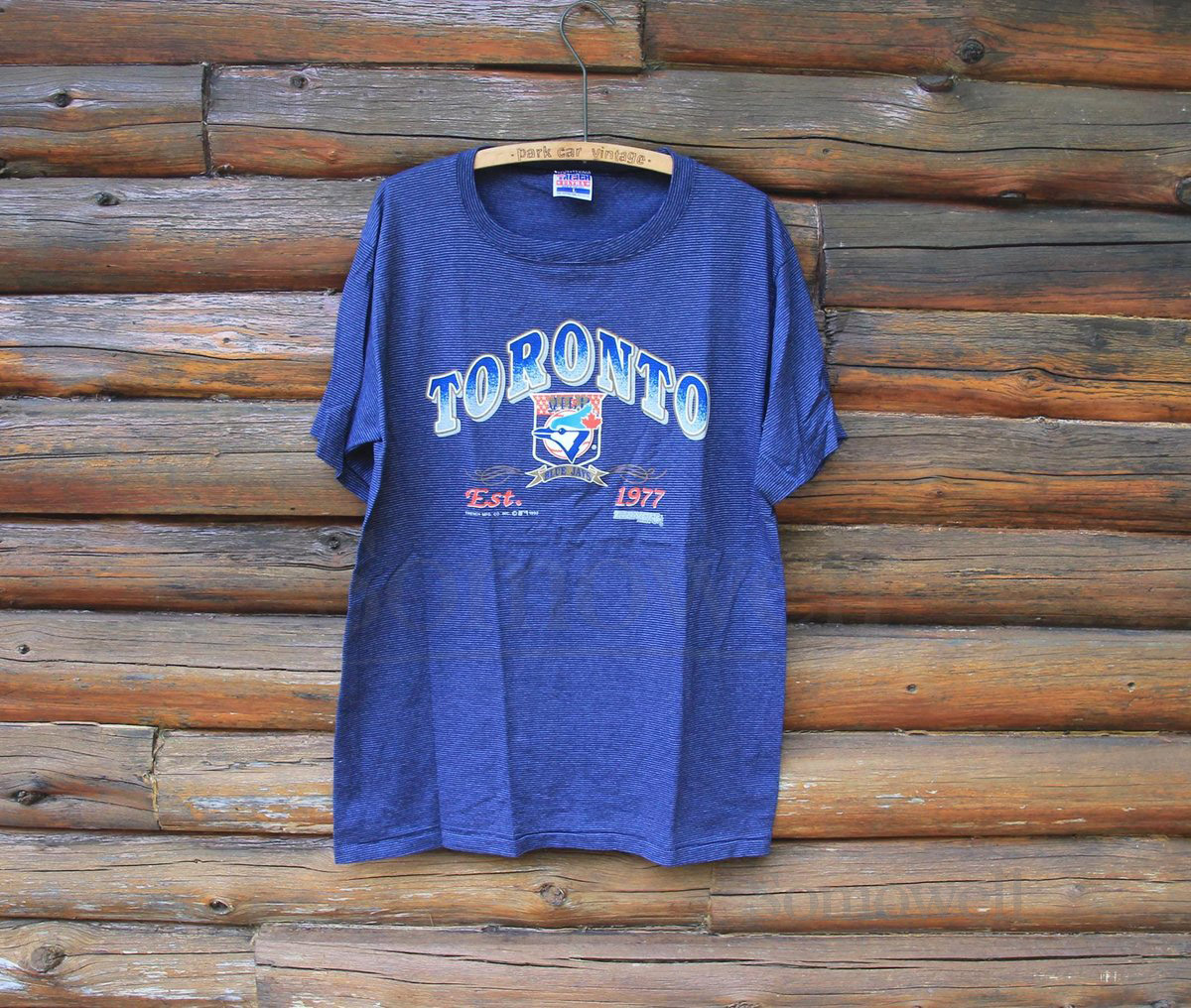 Vintage 1992 Toronto Blue Jays Trench Canada MLB Baseball Blue Single Stitch T-Shirt Adult Size Large_984