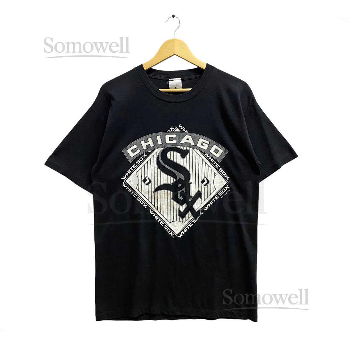 Vintage 90s Chicago White Sox Black Tshirt Large White Sox Crewneck White Sox Sweater Pullover Sportswear MLB White Sox Print Logo Jumper_428