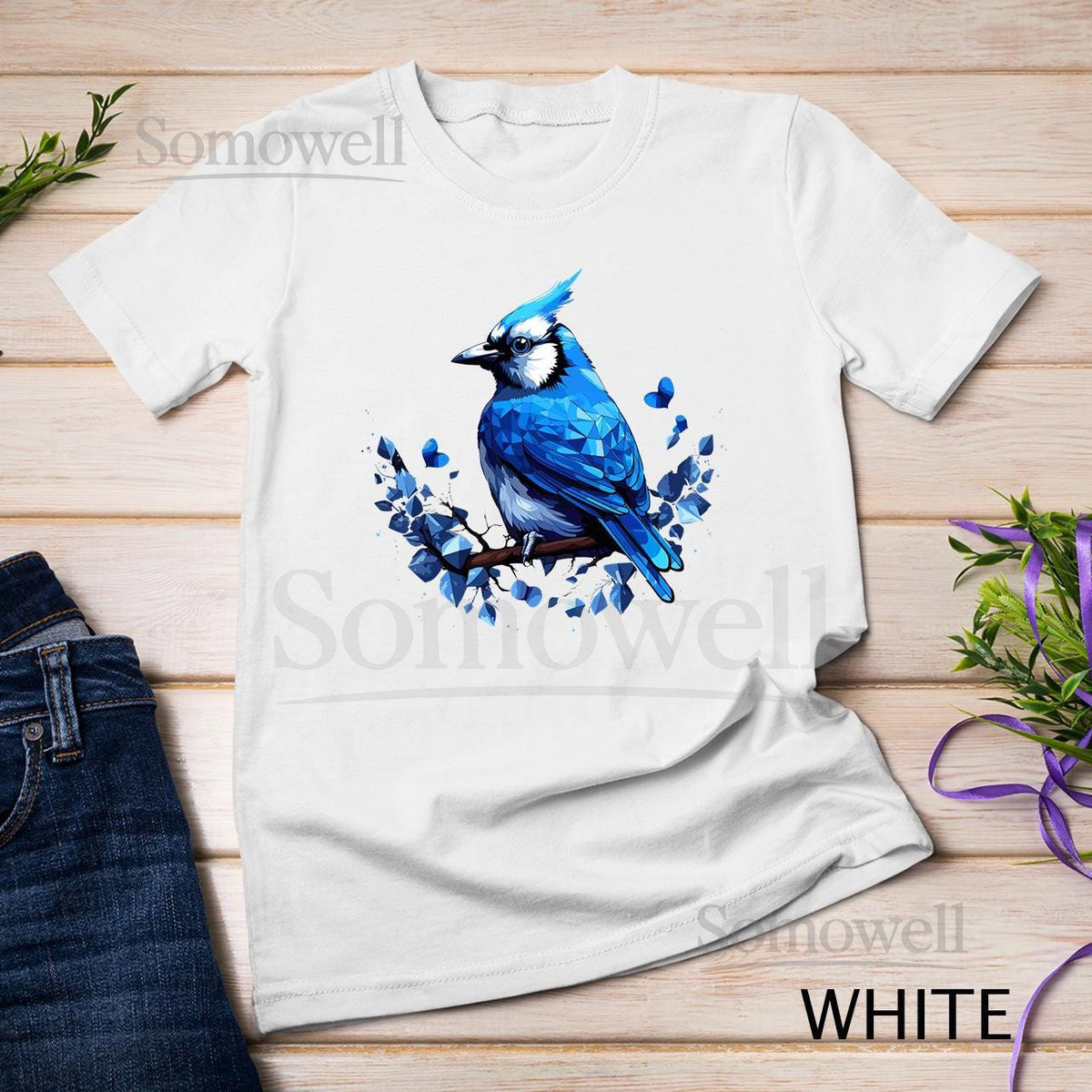 Blue Jay Geometric Patten Art Cute Blue Jay Bird Lover T-Shirt Sweatshirt_100