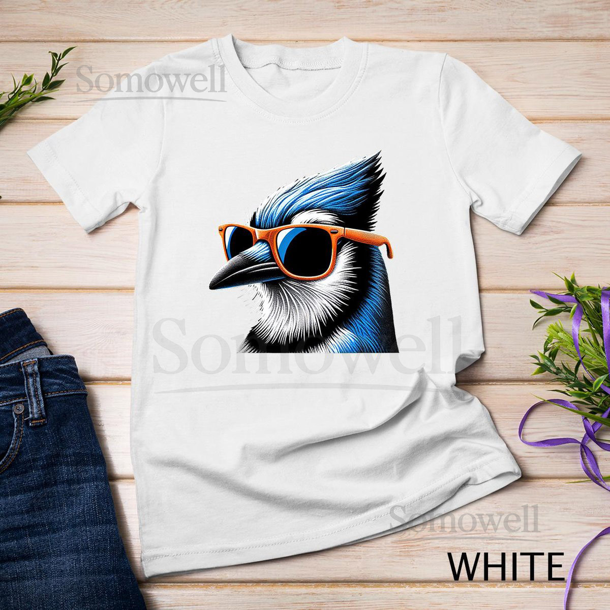 Cool Blue Jay Bird Wearing Sunglasses Graphic Art T-Shirt Sweatshirt_244