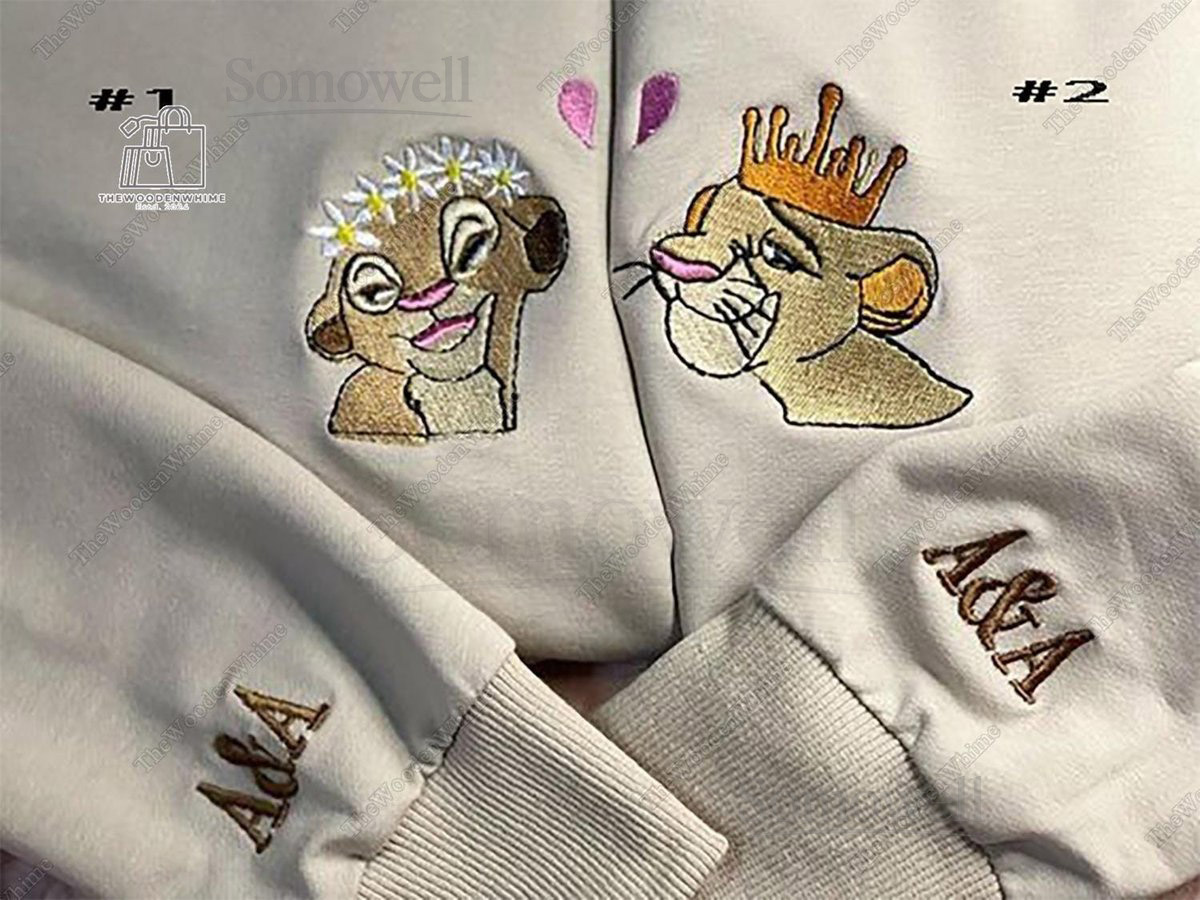 Simba And Nala Couple Embroidered Sweatshirt Animal Characters Embroidered Hoodie Disney Lion King Shirt Couple Gift For Her Him_146
