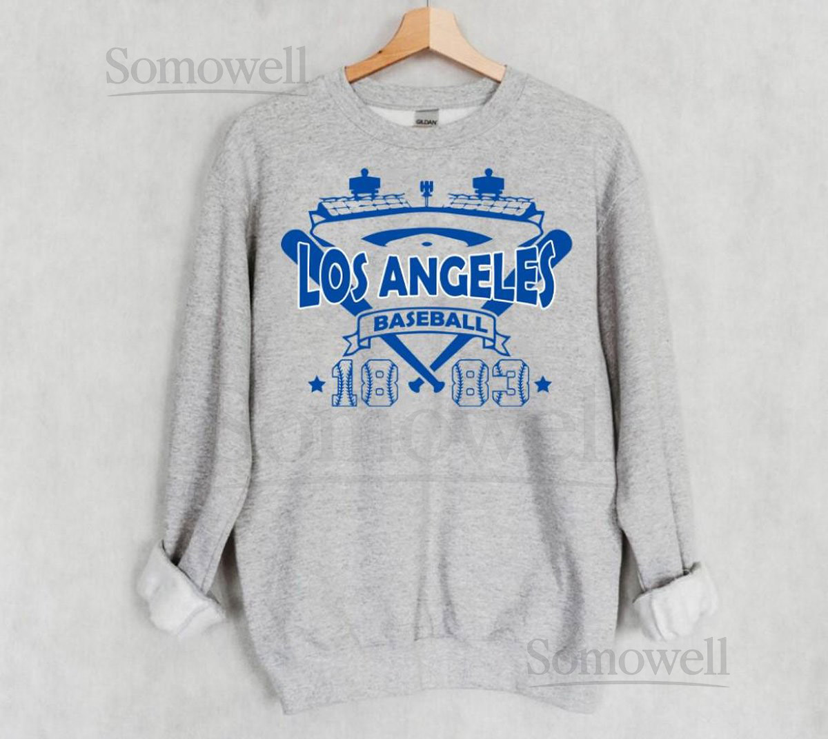 Los Angeles Baseball Vintage Stadium With Est Number Sweatshirt LA Baseball Blue Team Retro Hoodie Baseball Mom Shirt Gameday Sweatshirt_612