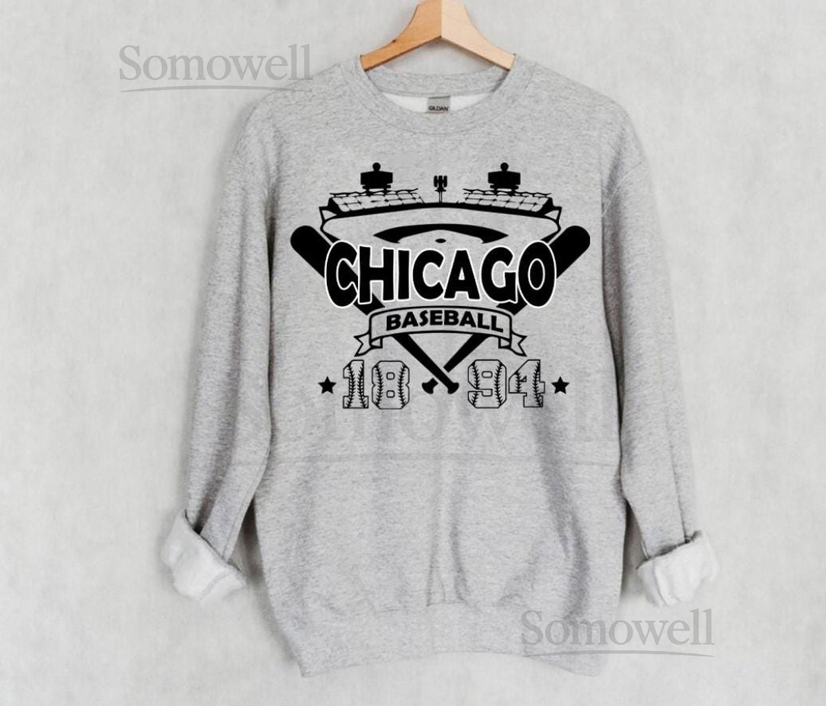 Chicago Baseball Vintage Stadium With Est Number 1894 Sweatshirt Chicago Baseball Team Retro Hoodie Baseball Mom Shirt Gameday Shirt_5