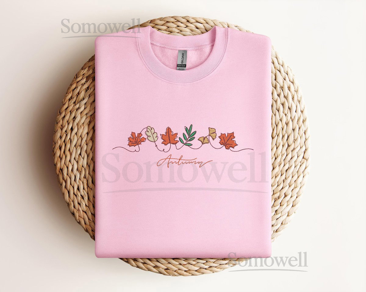 Autumn Embroidered Crewneck Autumn Leaves Crewneck Embroidered Fall T-Shirt Sweatshirt Hoodie Cozy Season Sweatshirt Cozy T-shirt_8
