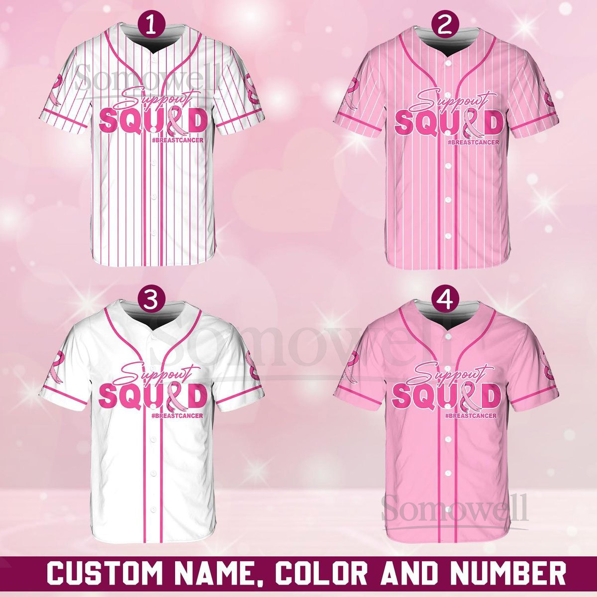Personalized Breast Cancer Name And Number Baseball Jersey Custom Support Squad Baseball Jersey Pink Ribbon Breast Cancer Warrior Jersey_039