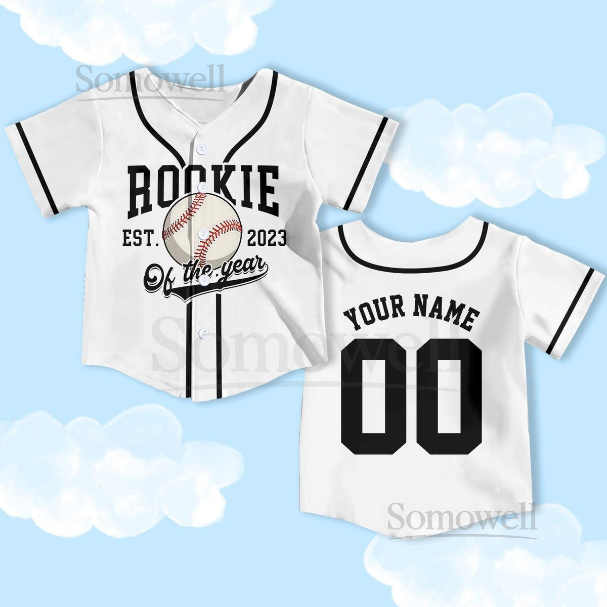 Personalized Rookie Of The Year Baseball Jersey Rookie Year Kids Youth Baseball custom birthday baseball Boys kids jerseys_356