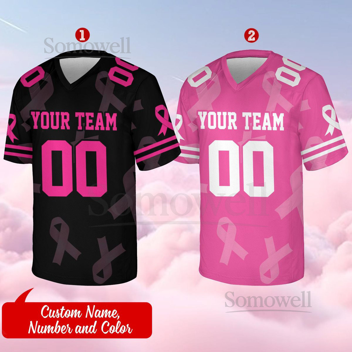 Personalized Hope Breast Cancer Team Name And Number Football Jersey Custom Pink Ribbon Football Jersey Shirt Breast Cancer Warrior Jersey_180