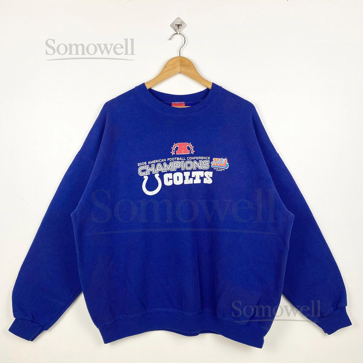Vintage Acid Wash NFL Indianapolis Colts Crewneck Sweatshirt Print Logo Blue Color M_941