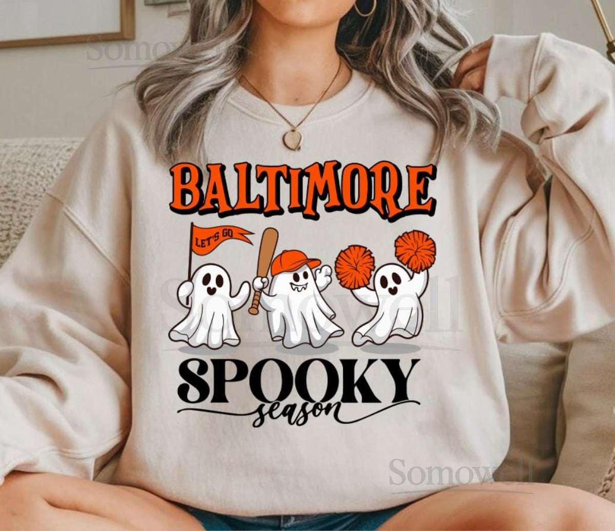Baltimore Baseball Spooky Season Cute Ghost Vintage Sweatshirt Lets Go Baltimore Baseball Team Retro 90s Hoodie Baseball Mom Shirt_41