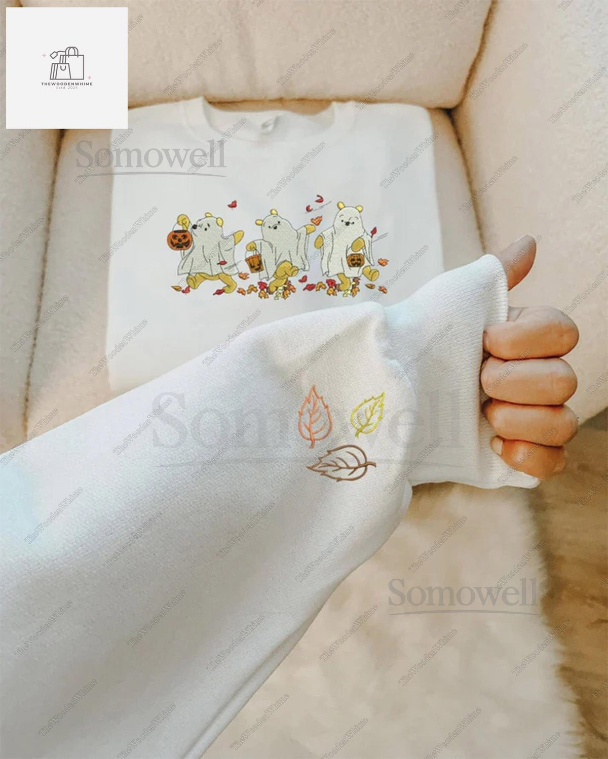 Pooh Ghost Embroidered Sweatshirt Halloween Pooh Sweatshirt Fall Sweatshirt Winnie The Pooh Shirt Halloween Gifts Spooky Season_142