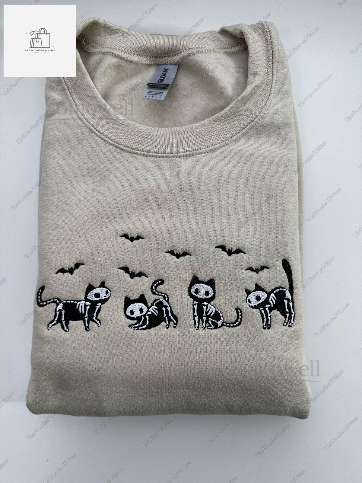 Ghost Cats Halloween Embroidered Sweatshirt Cat Skeleton Hoodie Cat Embroidered Shirt Bats And Cats Ghost Sweatshirt Halloween Gift_102