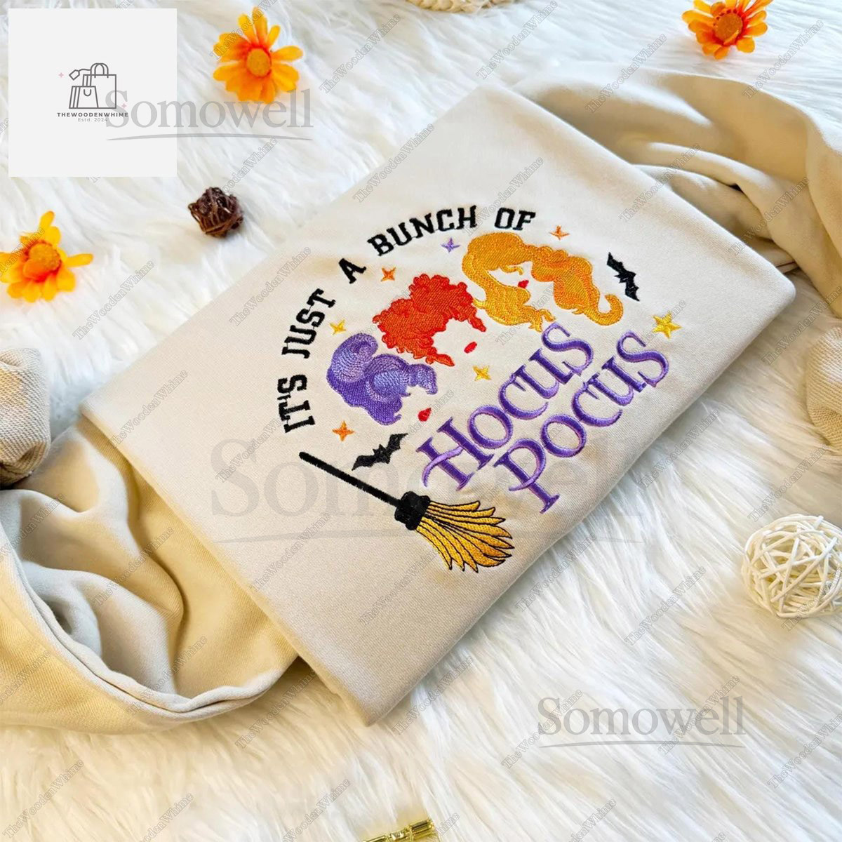 Halloween Hocus Pocus Embroidered Sweatshirt Witch Embroidered Hoodie It's Just A Bunch Of Hocus Pocus Sanderson Sister Sweatshirt_106