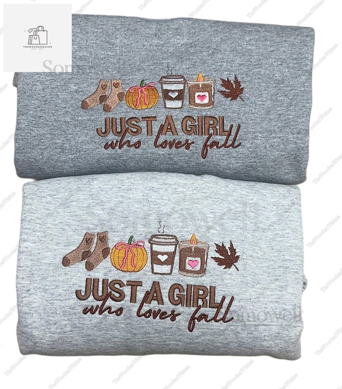 Just A Girl Who Loves Fall Embroidered Sweatshirt Fall Crewneck Hoodie Autumn Sweatshirt Halloween Shirt Gifts For Girl Her Women_115