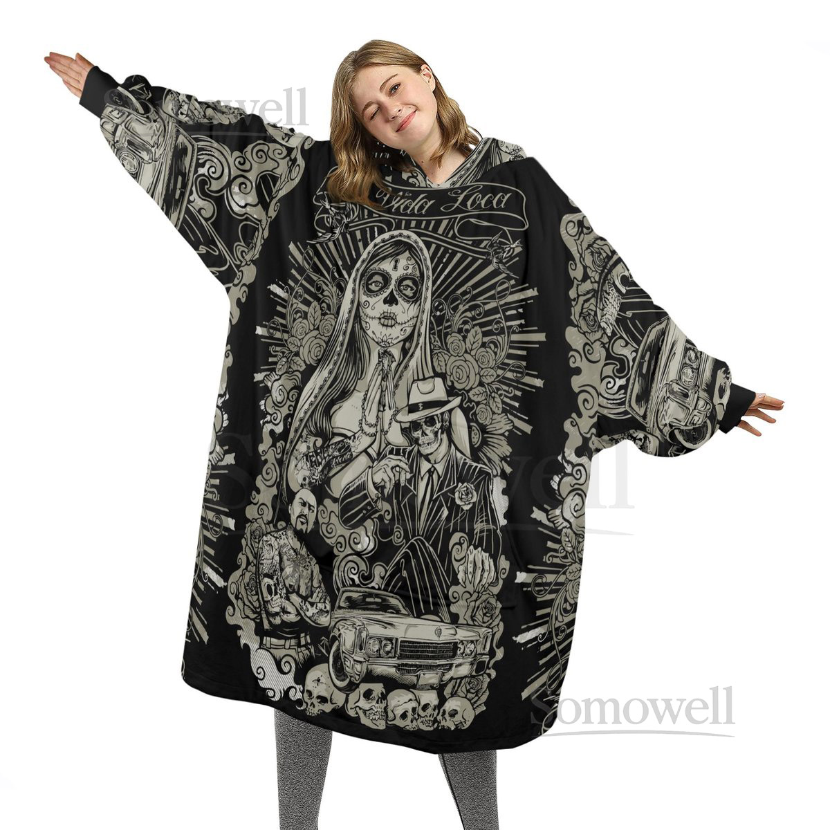 Mi Vida Loca Blanket Hoodie Día De Los Muertos Day of the Dead_54