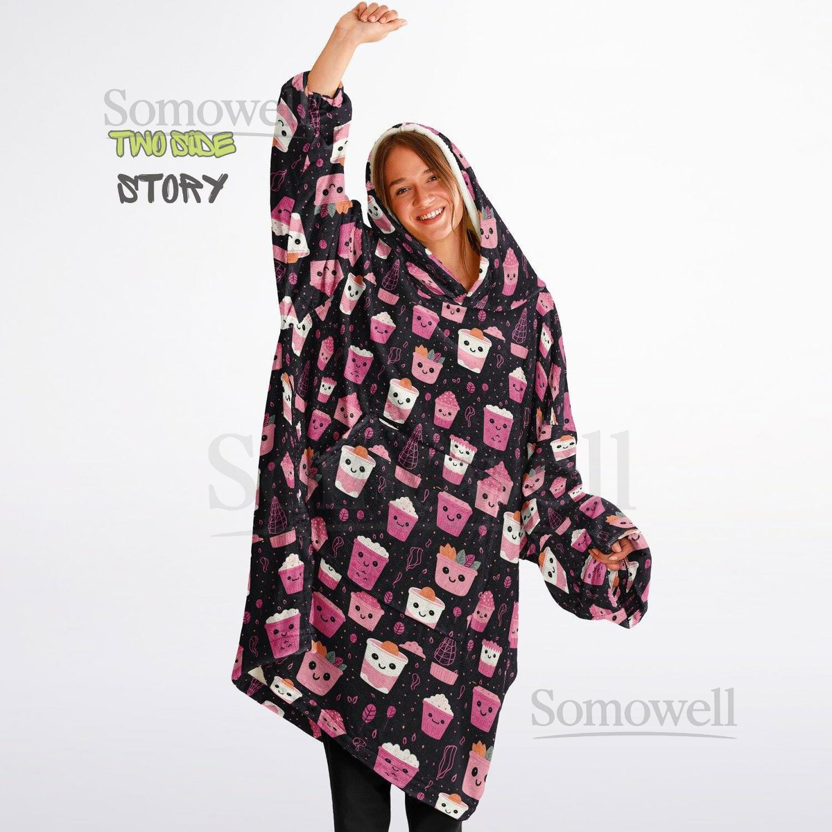 Unisex Cute Kawaii Halloween Print Snug HoodiePrinted Hooded Blanket with Sleeves Lounge Wear Novelty Gifts Birthday GiftChristmas Gift_81