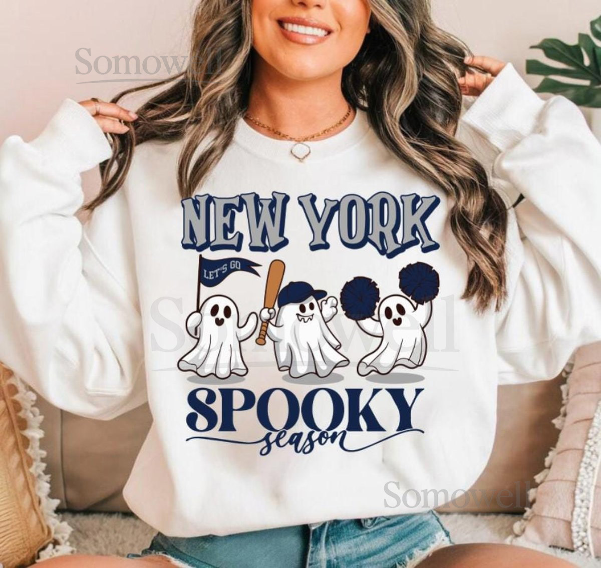 New York Baseball Navy Team Spooky Season Cute Ghost Vintage Sweatshirt Lets Go New York Baseball Team Hoodie Baseball Mom Shirt For Her_35