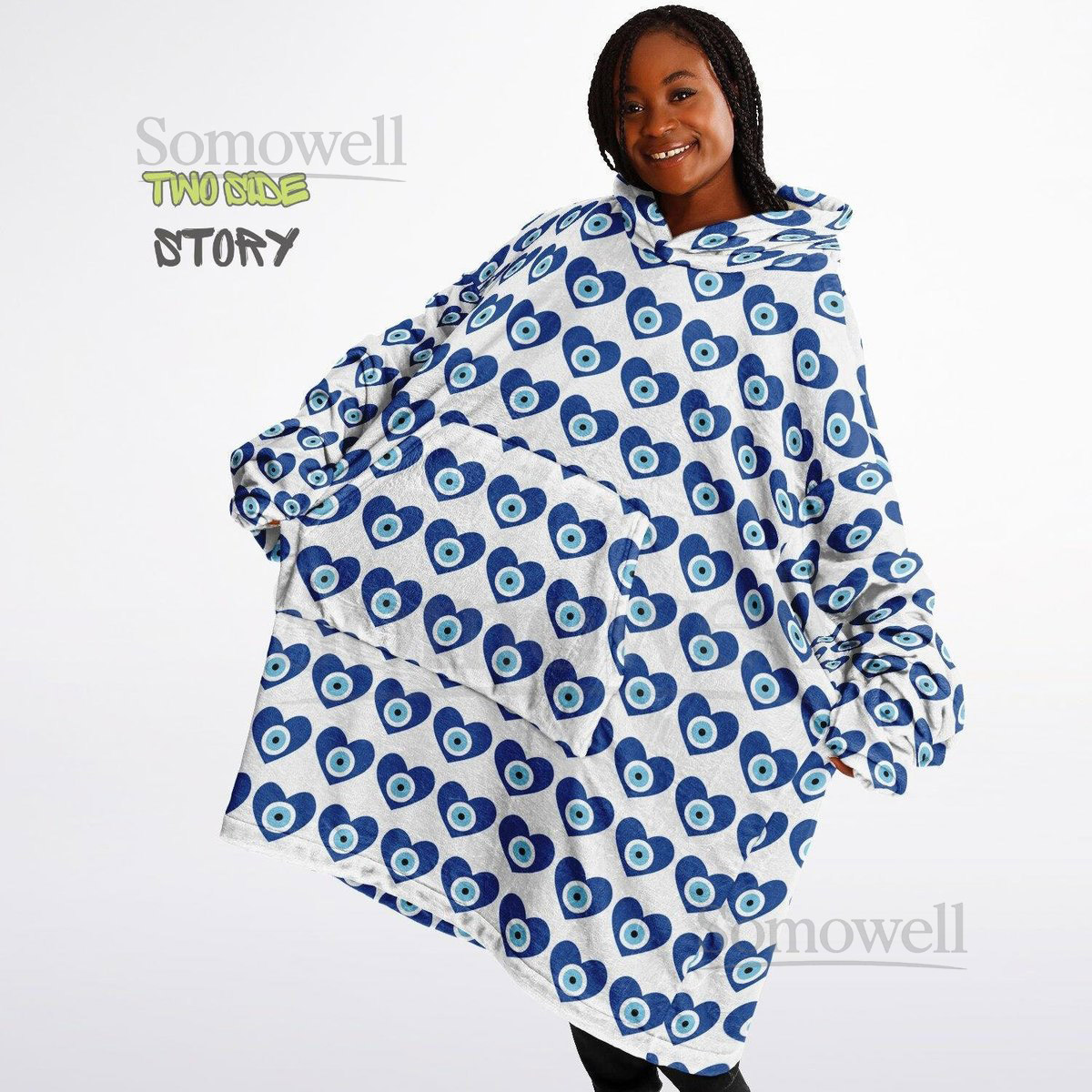 Evil Eye Print Snug HoodieMykonos Eye Printed Hooded Blanket with SleevesLounge WearUniqueNovelty GifstNovelty Birthday Christmas Gifts_36