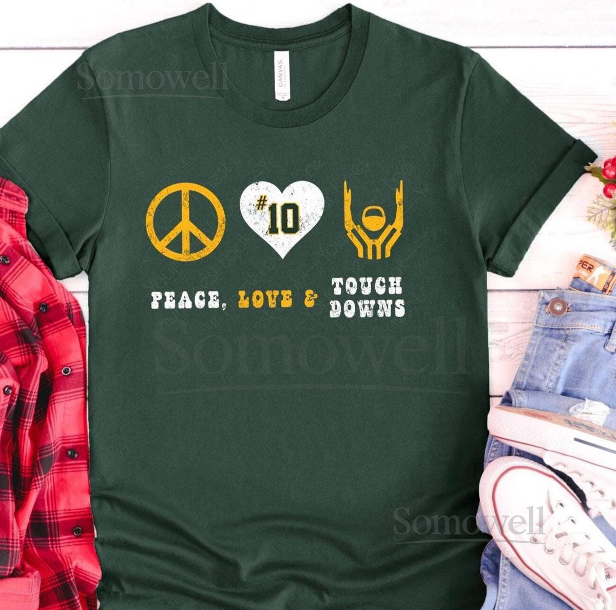 Peace Love and Touchdowns version 2 icons Jordan Love Green Bay Football - Unisex t-shirt_626