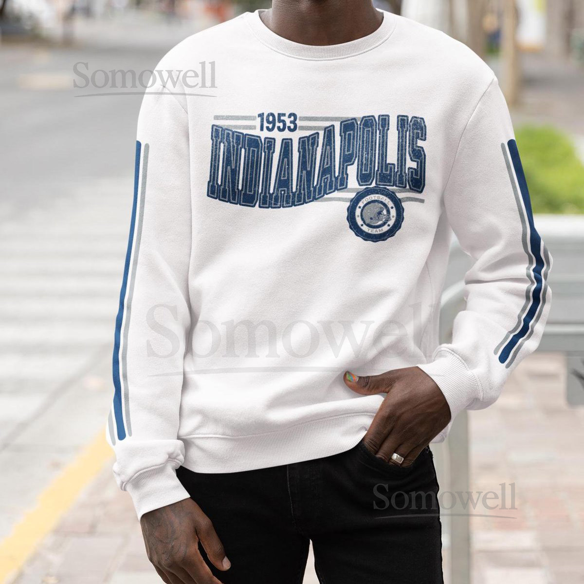 Indianapolis Football Retro Crewneck Sweatshirt Colt Retro Stripe Sleeve Sweatshirt Indy Colt Unisex Shirt Game Day Shirt Colt Fa_511
