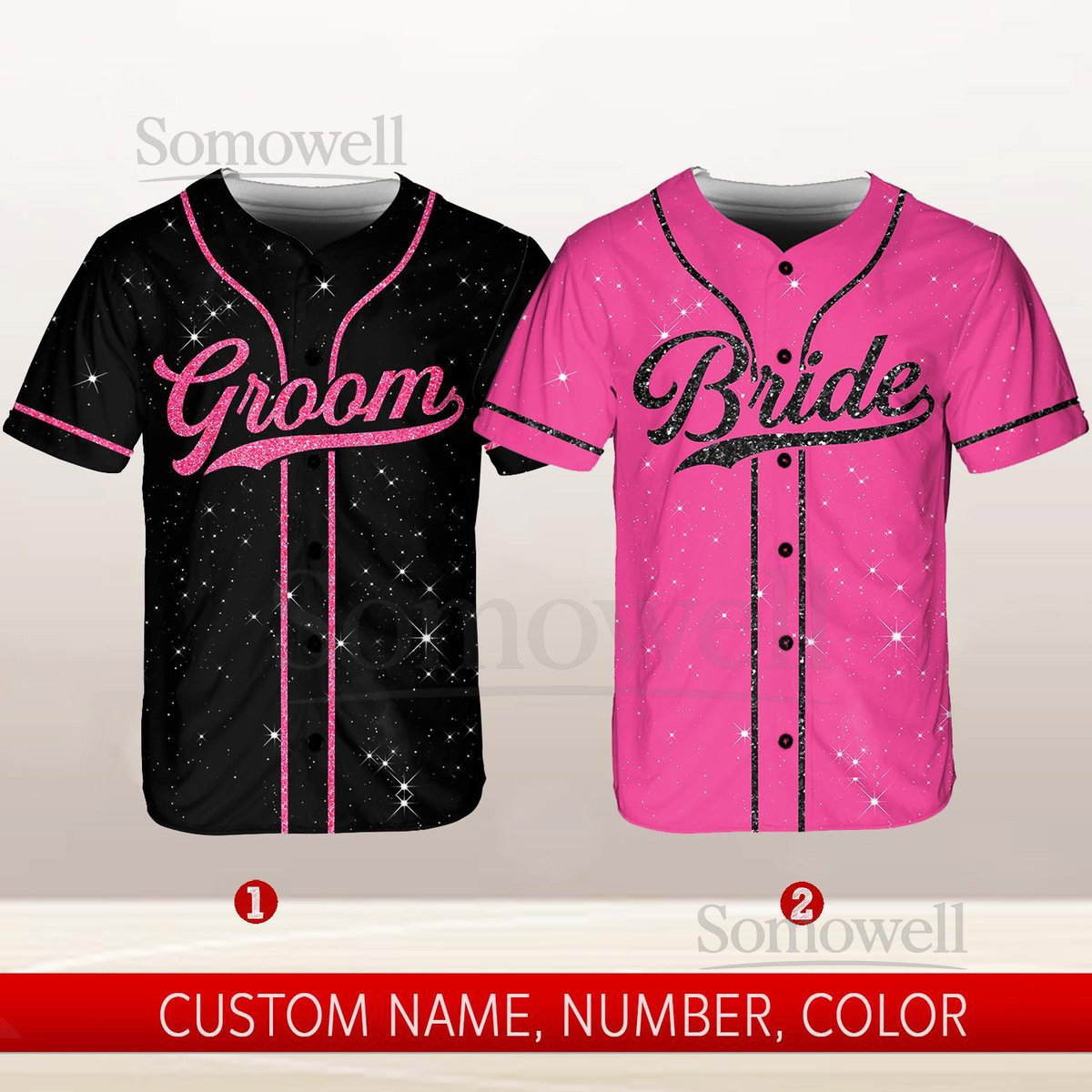 Personalized Groom and Bride Baseball Jersey Glitter Custom Jersey Baseball Jersey For Engagement Married Couple Wedding Jersey_149
