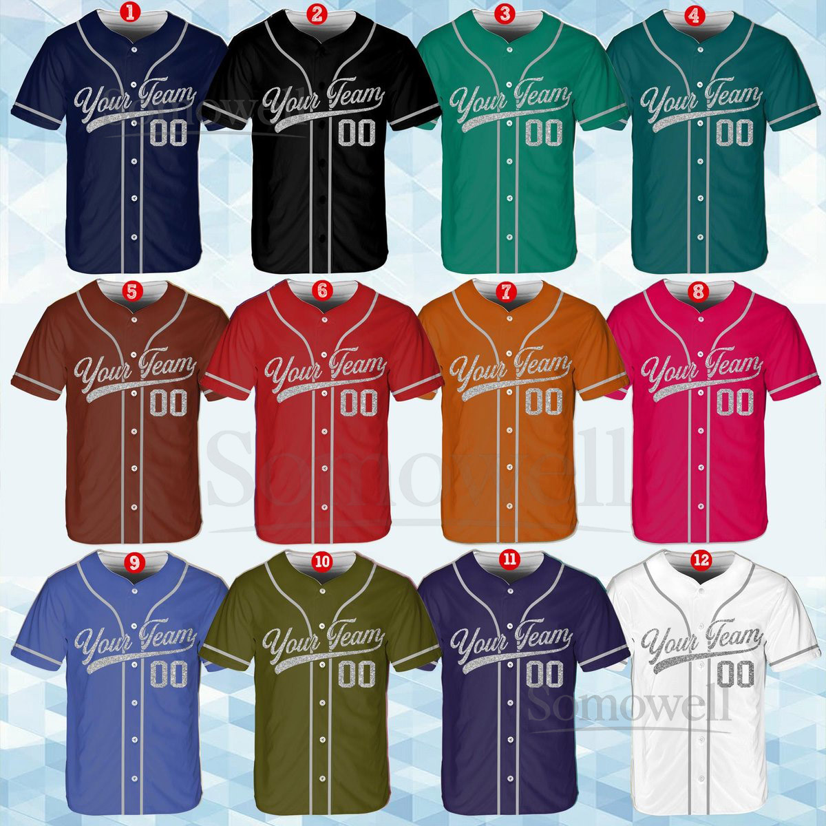 Personalized Team Name Number Baseball Jersey Custom Baseball Jersey Shirt Baseball Jersey Uniform Printed Glitter Not Glitter Fabric_713