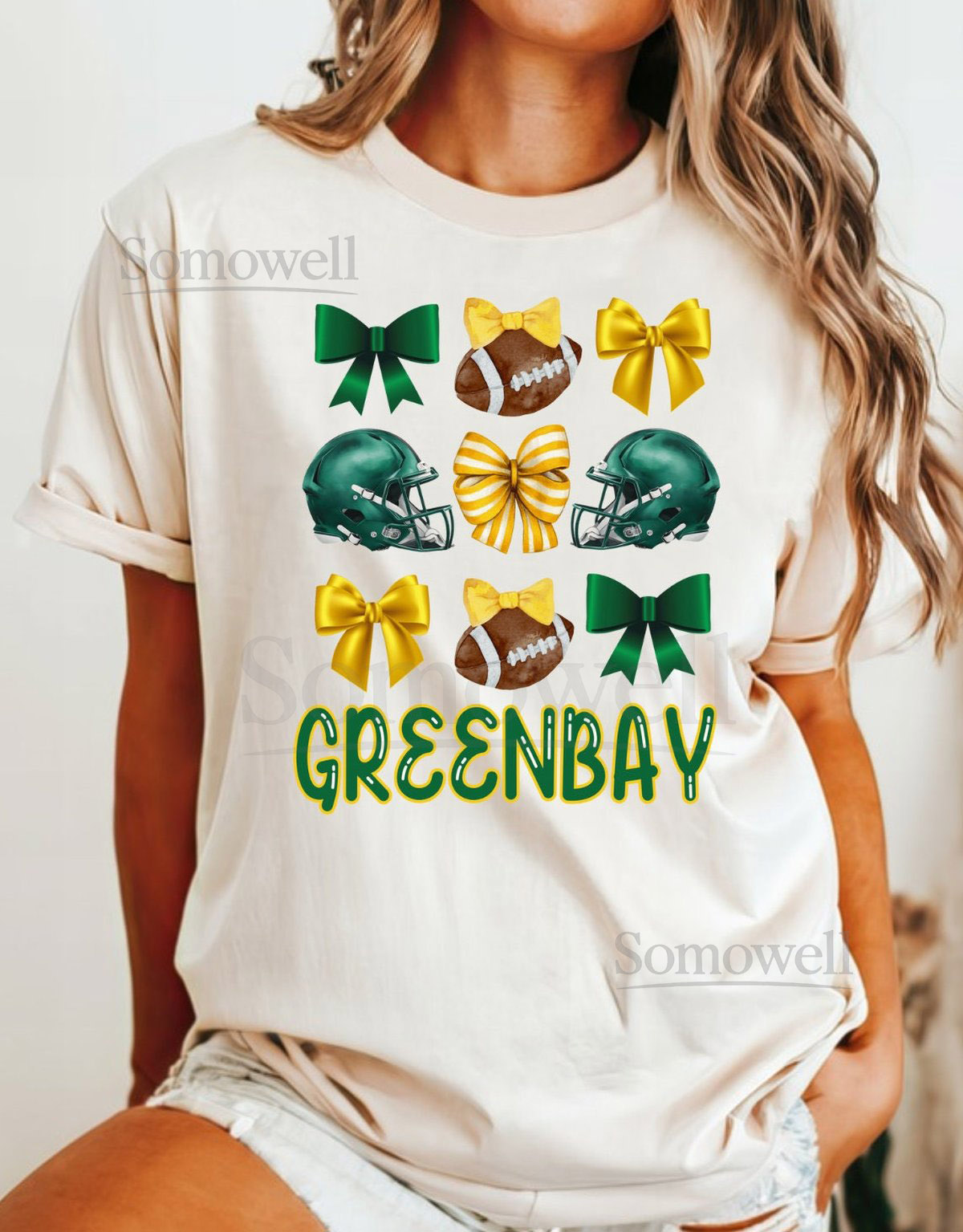 Green Bay Football Bow T-Shirt Women's Coquette Comfort Colors Tee_369