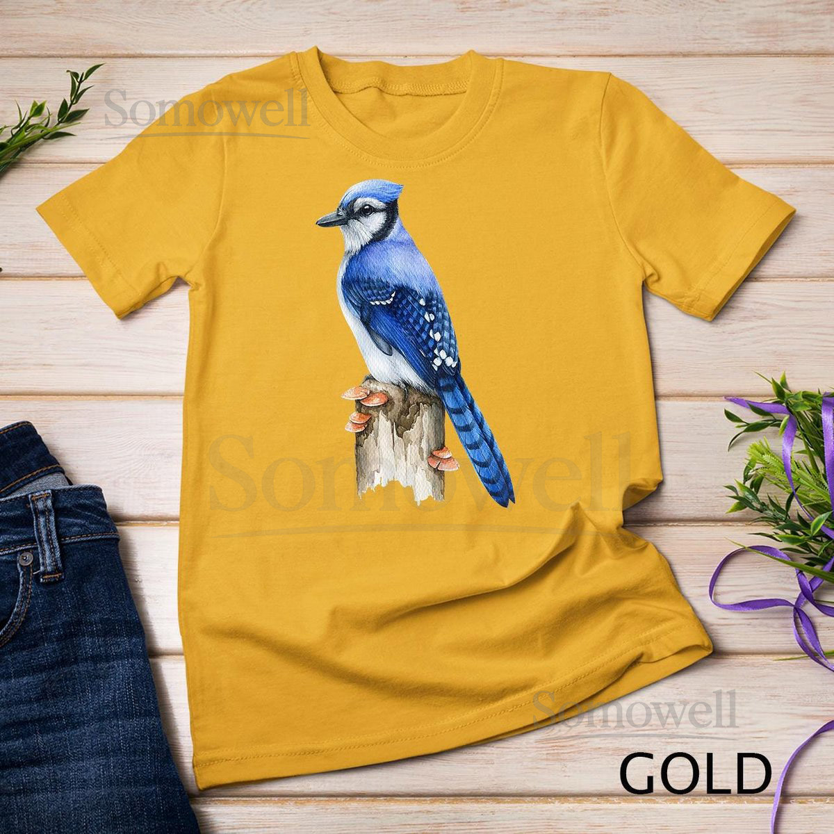 Blue Jay Bird On A Tree Stump North American Bird Watcher T-Shirt Sweatshirt_92