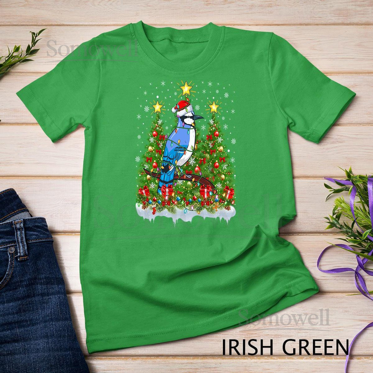 Blue Jay Bird Xmas Lights Santa Blue Jay Christmas Tree Long Sleeve T-Shirt Sweatshirt_95