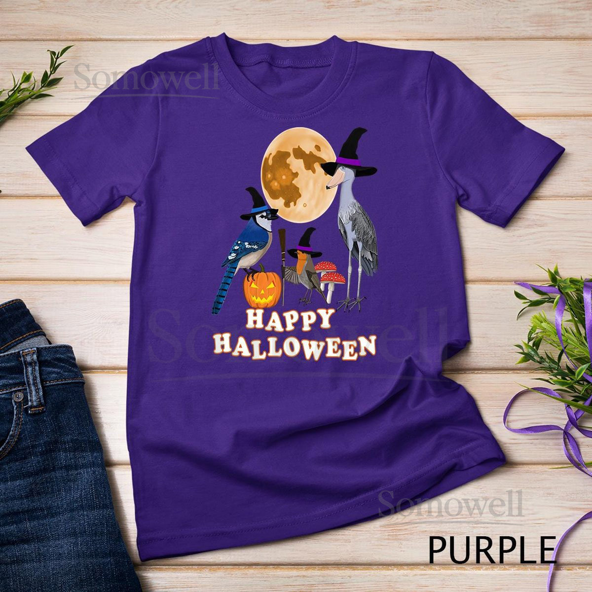 Blue Jay Shoebill Robin Halloween Pumpkin Bird Witch Hat T-Shirt Sweatshirt_111