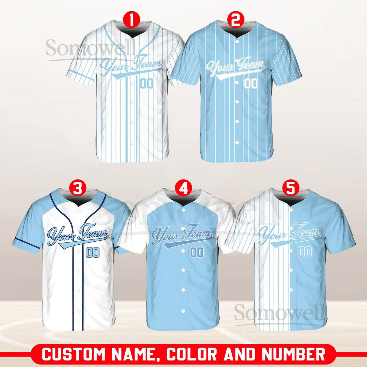 Custom Team Name And Number Baseball Jersey Personalized T-shirt Uniform For Baseball Fans Design White And Light Blue Baseball Jersey_010