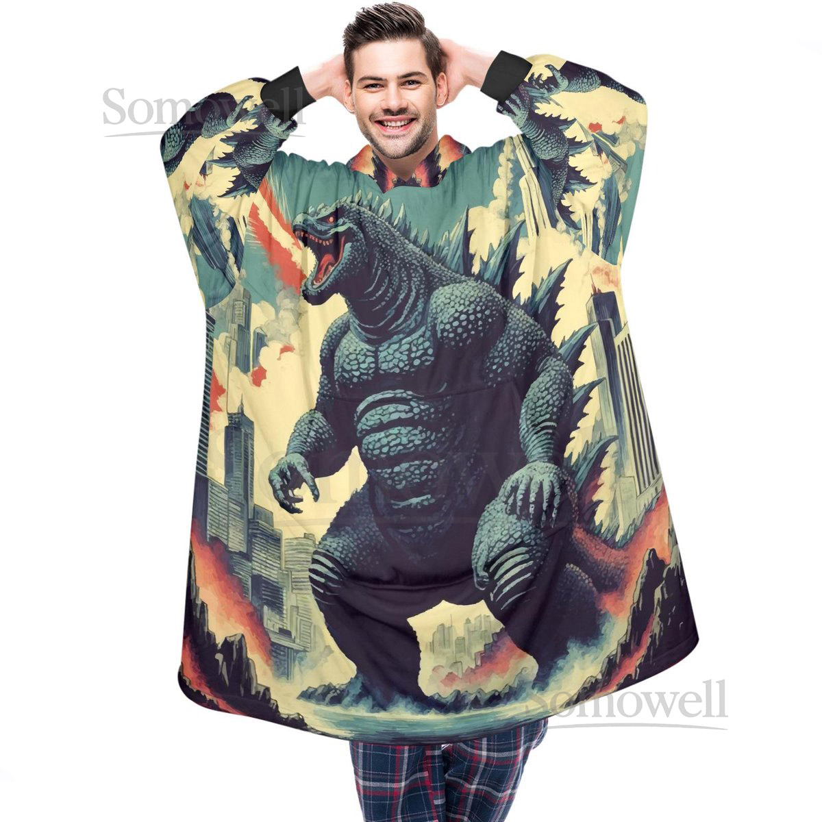 Godzilla Blanket Hoodie Retro Comic Kaiju Fleece Lounger_43