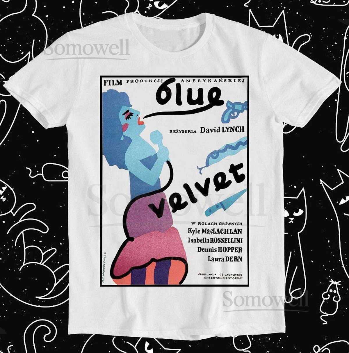 Blue Velvet T Shirt 80s Cult Movie Polish Poster David Lynch Cool Gift Tee T238_161