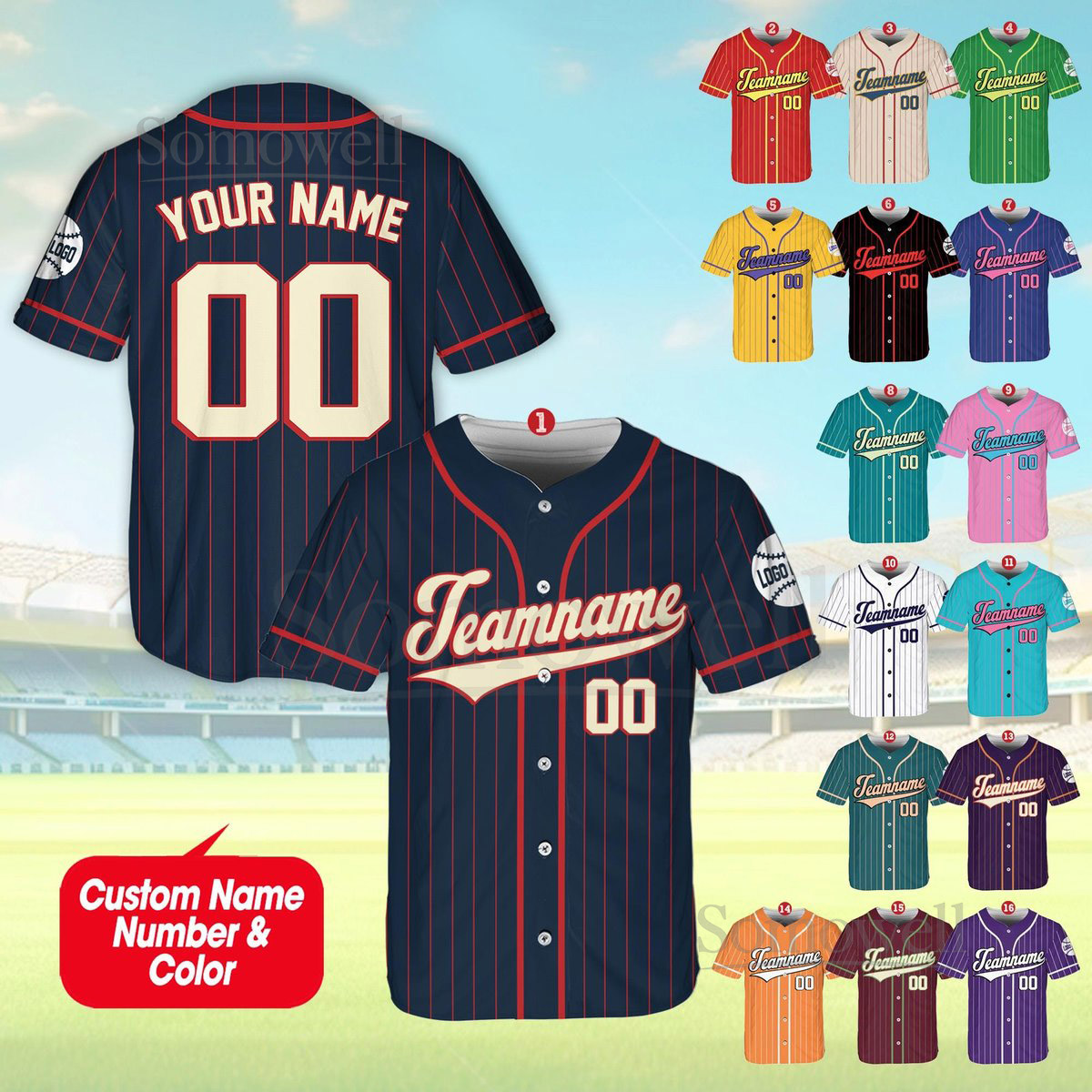 Personalized Team Name And Number Pinstripe Baseball Jersey Custom Logo Baseball Jersey Baseball Jersey Uniform Baseball Fans_662