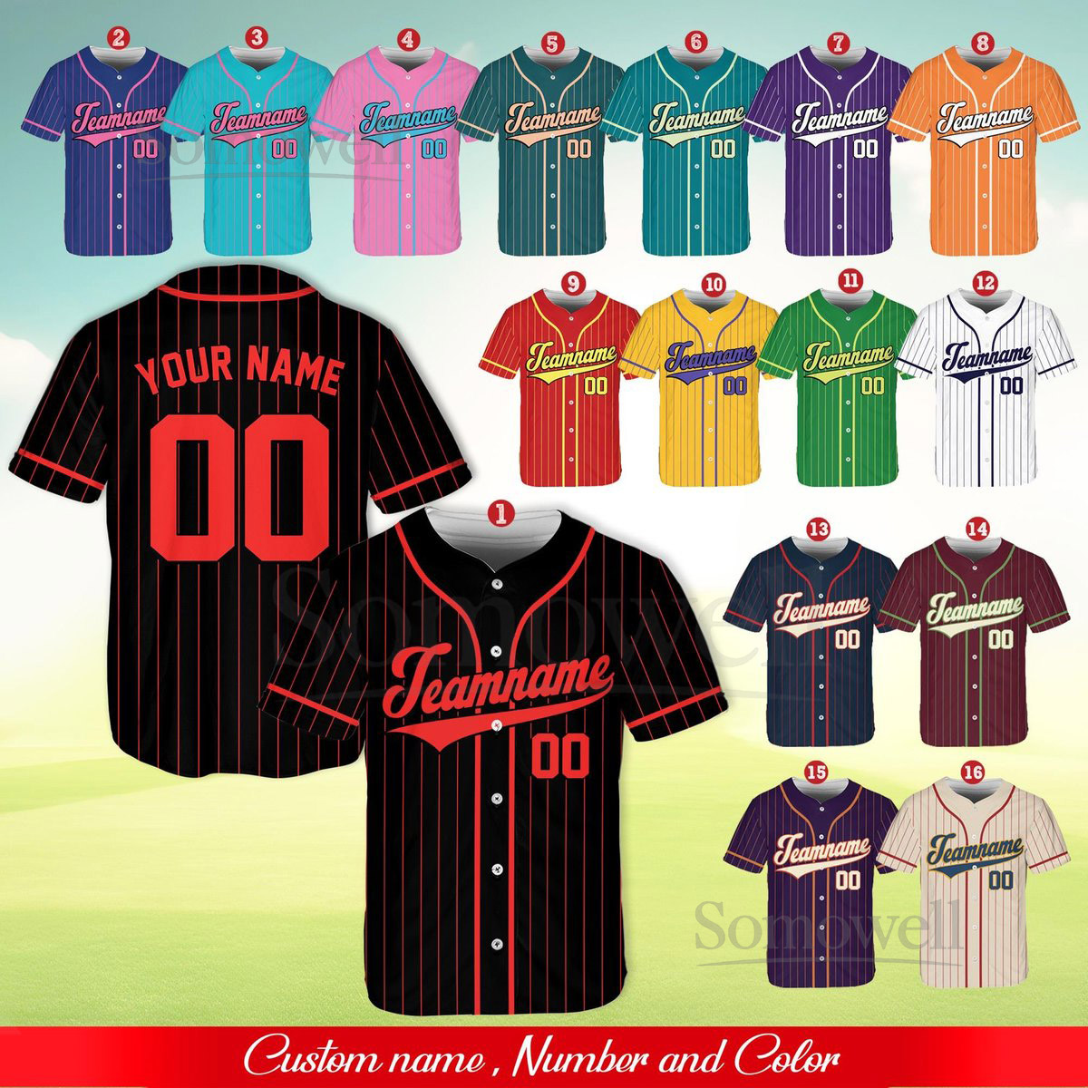 Personalized Team Name And Number Pinstripe Baseball Jersey Custom Stripe Line Color Baseball Jersey Baseball Jersey Uniform Baseball Fans_692