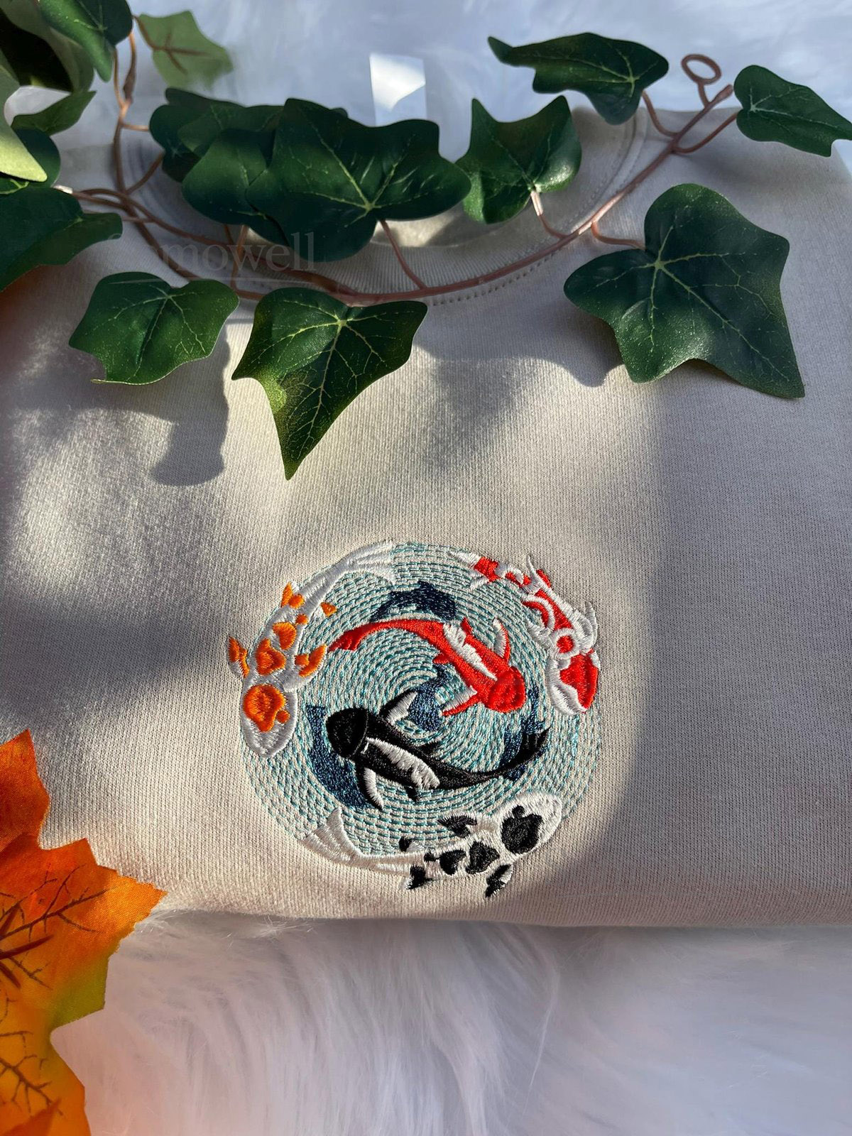 Koi Fish Japanese Embroidery Sweatshirt Asian Carp Embroidered Hoodie Autumn Fall Cottagecore China Nature Animal Shirt Fishing Gift_117