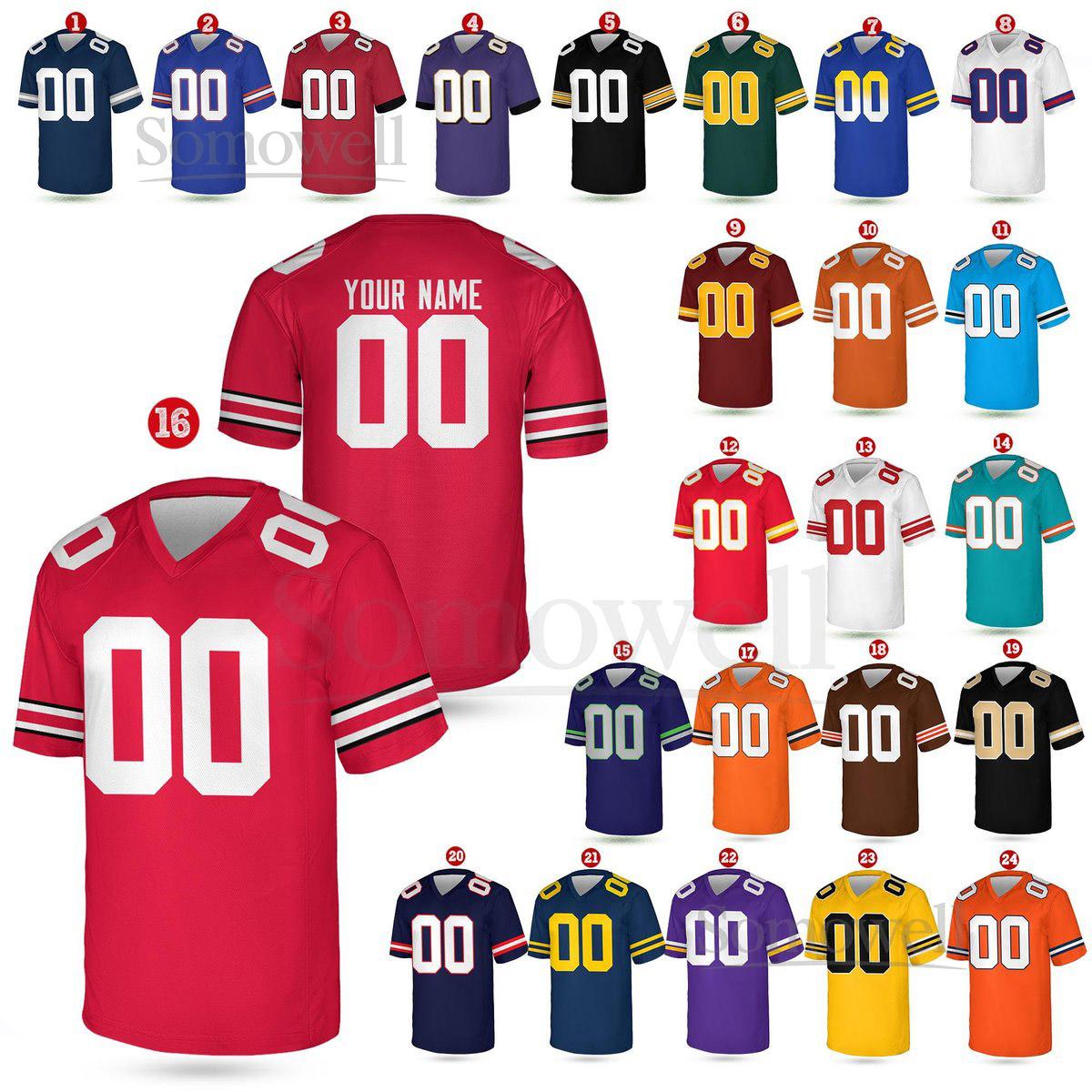 Personalized Football Team Custom Team Name And Number Football Jersey V-neck Short Sleeve Jersey Shirt Football Jerseys_106