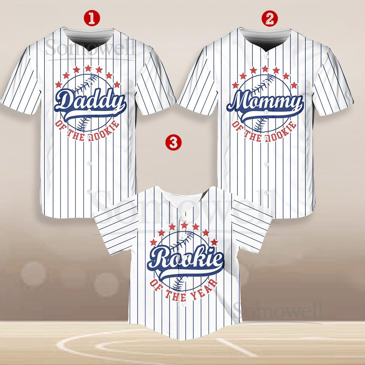 Personalized Mommy Daddy Of the Rookie Baseball Jersey Custom Name Number Shirt Pinstripe Rookie Of The Year Jersey Family Matching Outfit_285