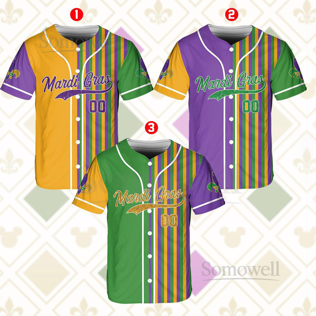 Personalized Mardi Gras Baseball Jersey Custom Name And Number Baseball Jersey Mardi Gras Carnival Jersey Gift For Family Matching_221