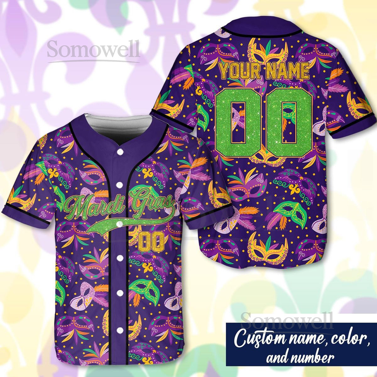 Personalized Mardi Gras Baseball Jersey Custom Name And Number Baseball Jersey Mardi Gras Carnival Jersey Gift For Family Matching_222