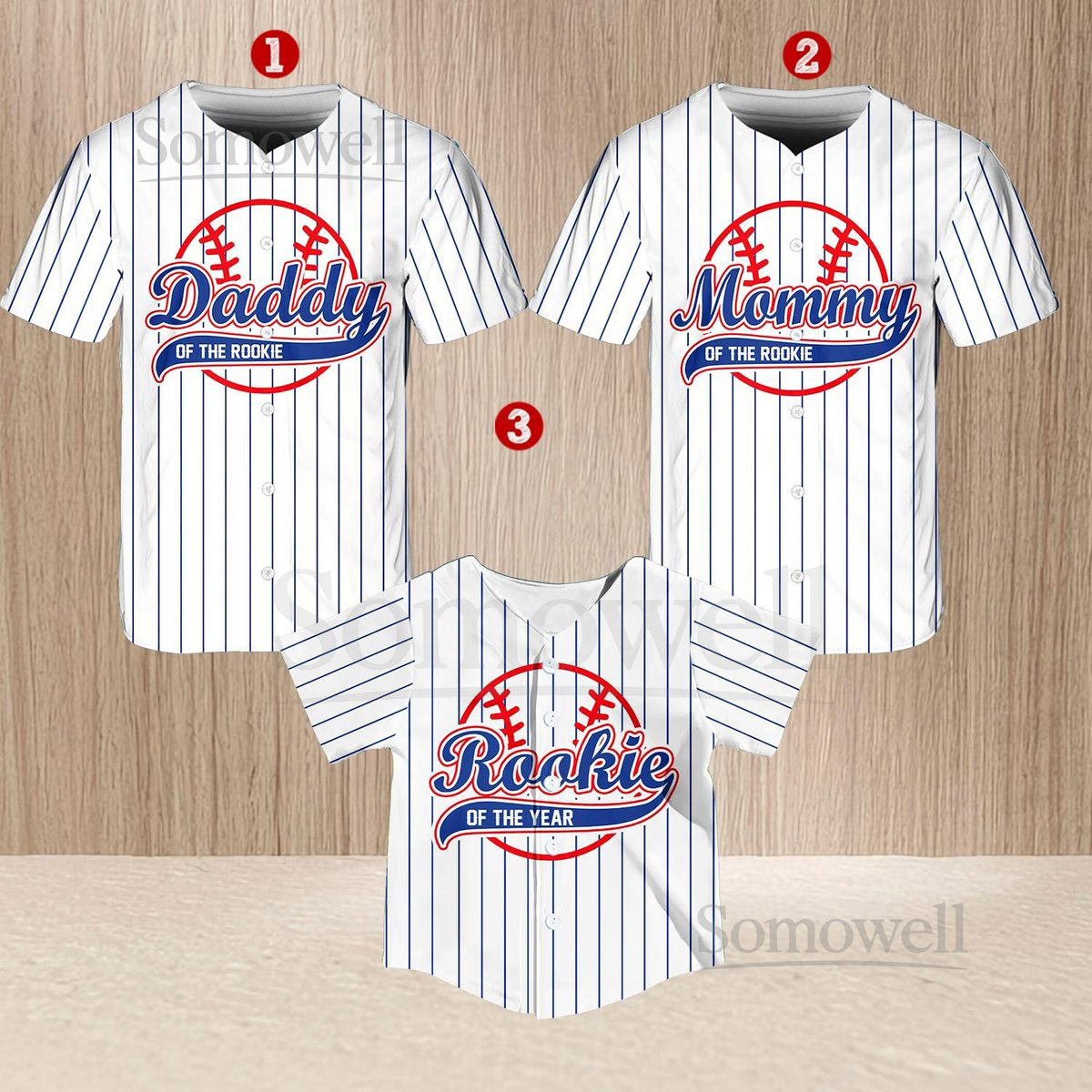 Personalized Mommy Daddy Of the Rookie Baseball Jersey Custom Name Number Shirt Pinstripe Rookie Of The Year Jersey Family Matching Outfit_286