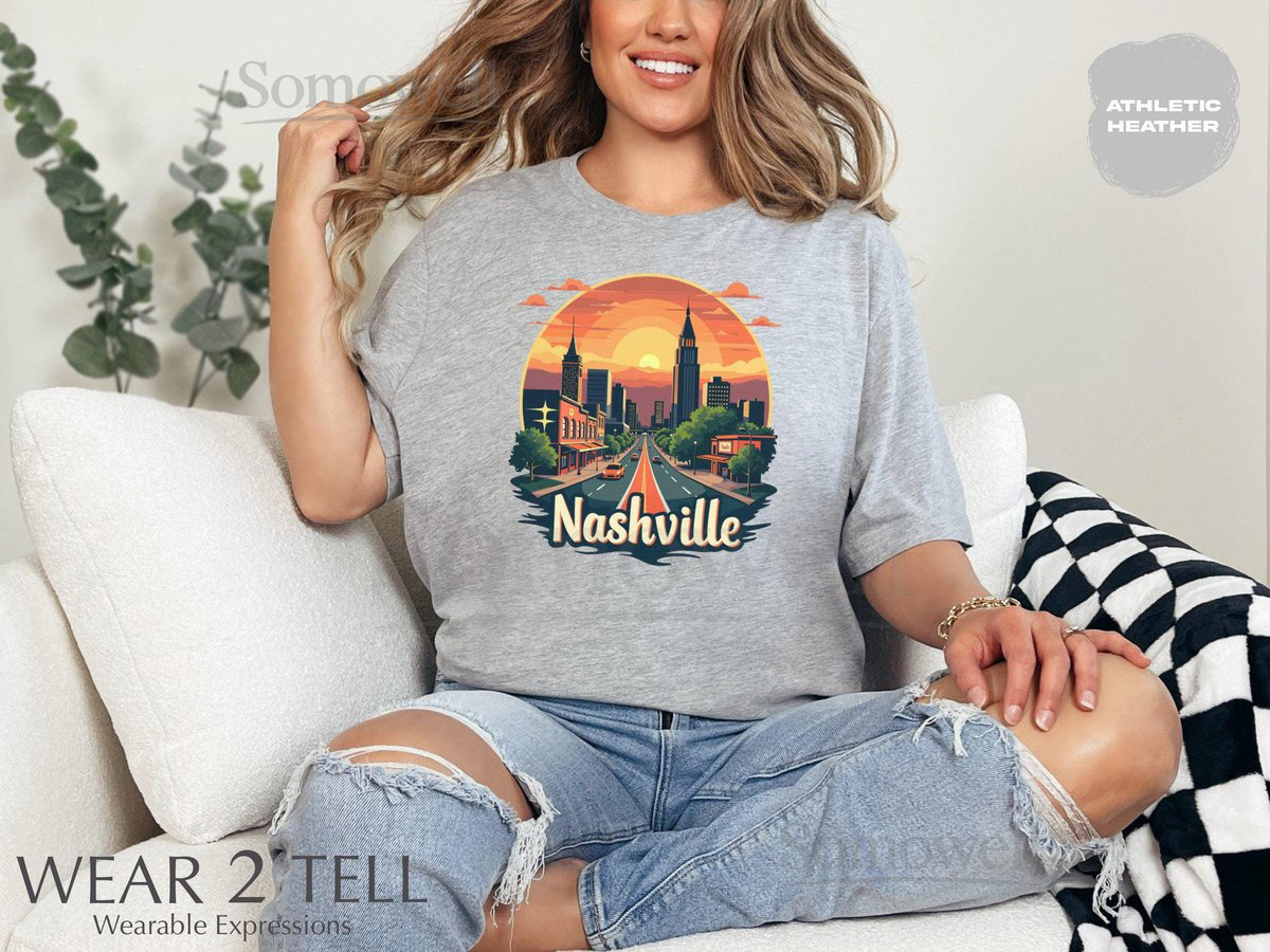 Nashville City Sunset TShirt Retro Nashville Skyline Tee Nashville Tennessee Souvenir Shirt Vibrant Sunset Graphic Tee_317