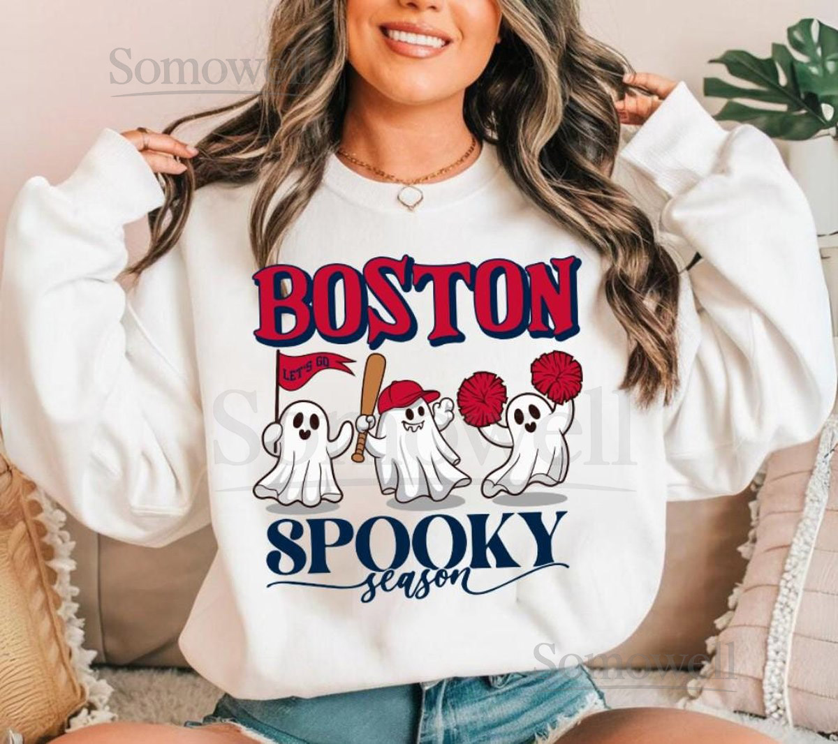 Boston Baseball Spooky Season Cute Ghost Vintage Sweatshirt Boston Baseball Red Team Retro 90s Hoodie Baseball Mom Shirt Gift For Mom_159