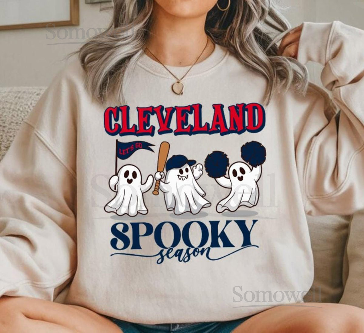 Cleveland Baseball Spooky Season Cute Ghost Vintage Sweatshirt Cleveland Baseball Team Retro 90s Hoodie Baseball Mom Sweatshirt For Her_13
