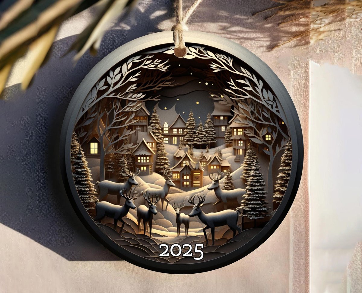 Christmas Night 3D Effect 2025 Christmas Ornament Holiday Gift Idea Heirloom Keepsake Round Ceramic Bauble Present Unique Ornament