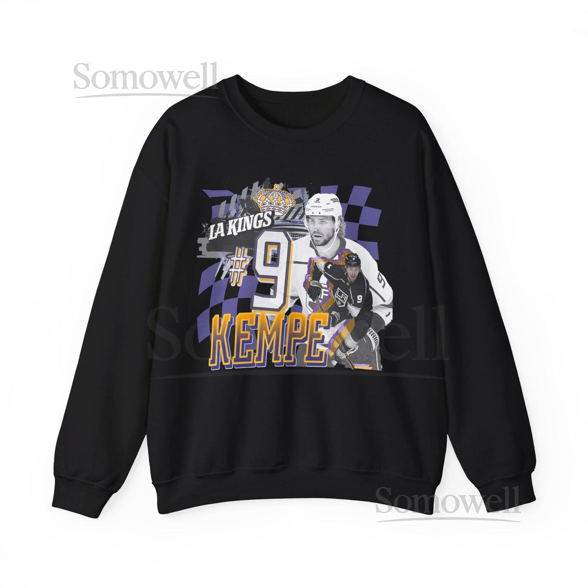 Adrian Kempe LA Kings Hockey -- Los Angeles Kings -- Vintage 90s Style Gretzky Era - Forum Blue Crown - Old School Logo Oversized Sweatshirt_4