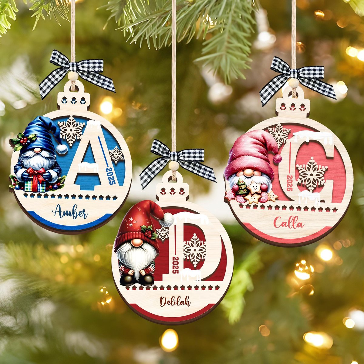 Personalized Gnomes Christmas Ornament Wooden custom name tags Letter Name Ornament Custom Gnome Family ornament Gift Xmas Gift For Kids